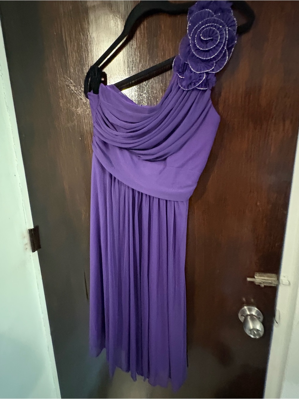 Vintage Y2K One-Shoulder Purple Rosette Draped Evening Dress. Size M.